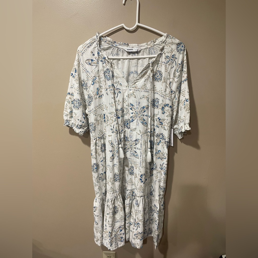Sonoma White and Blue Floral Mini Dress